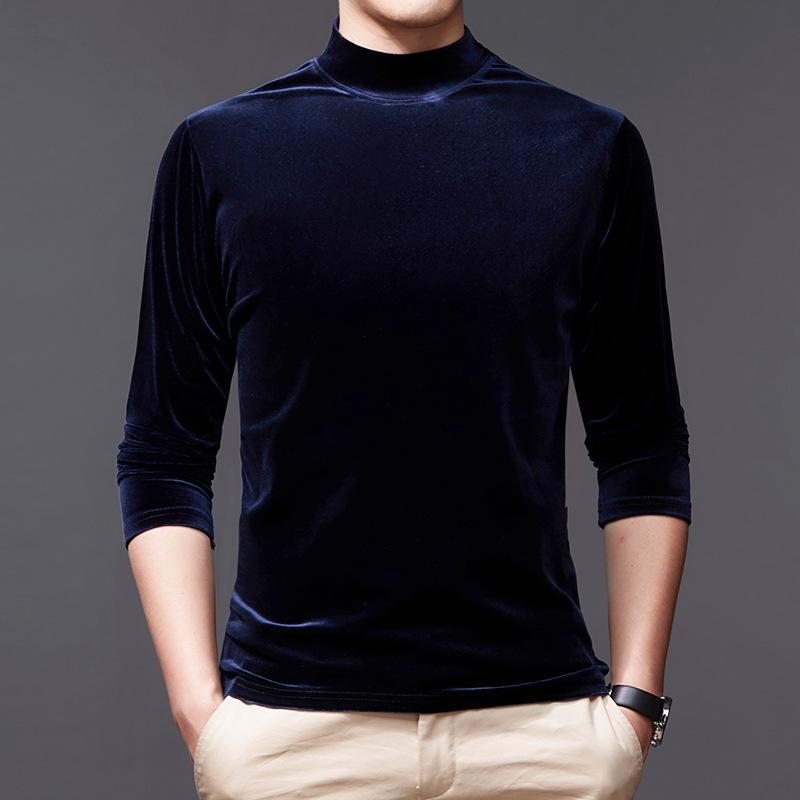 Мужская футболка из золотистого бархата с полувысоким воротником и длинными рукавами на осень/зиму 2022 г.