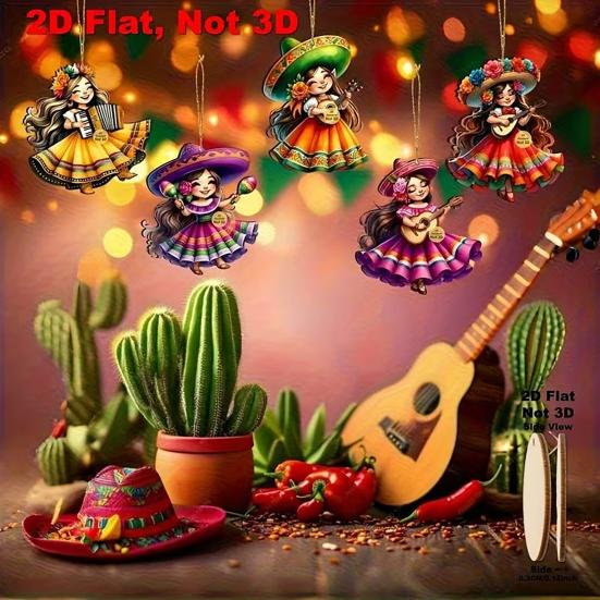 Yousheng 12 шт. Мексиканские танцующие девушки Украшение Cinco De Mayo Подвесное украшение Деревянное Fiesta Mexico Украшение для карнавалов Подарки на вечеринку Домашнее дерево