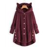 Women Plush Top Irregular Solid Coat with Autumn Winter Button Hooded Cats Ears Steamed Cat Ear Shaped Bread Design