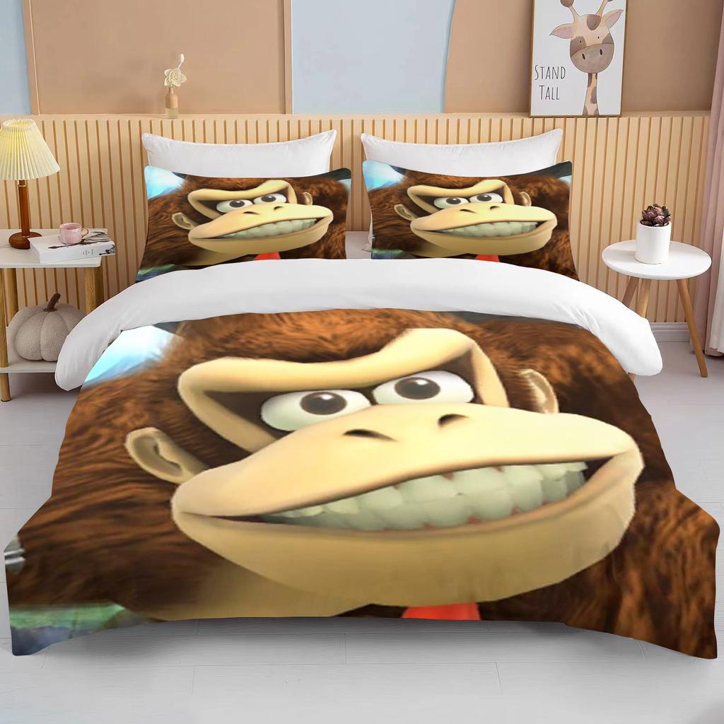 Monkey Cartoon Donkey Kong Duvet Cover Set King Queen Double Full Twin Single Size Bed Linen Set  Children Bed Cover Set