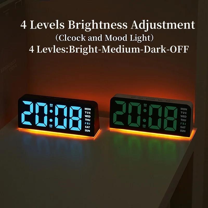 USB Powered Digital Alarm Clock Mood Light TEMP Date Week 2 Alarm Snooze Table Clock 4-level Brightness 12/24H Digital LED Clock2