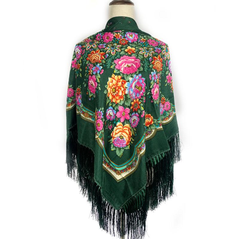 135*135Cm Russian Square Scarf Women Luxury Floral Print Bandana Handkerchief Ukrainian Fringed Shawl Babushka Hijab Head Wraps