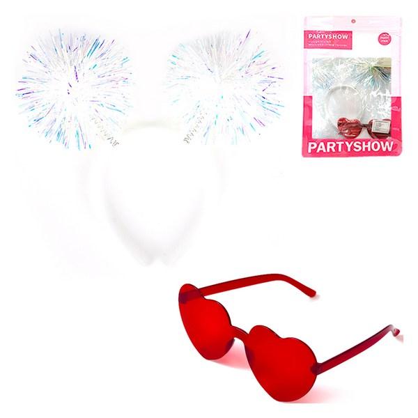 Party Show Twinkle Bell Headband Clear Heart Glasses Set, White (headband), ..., 1 Set