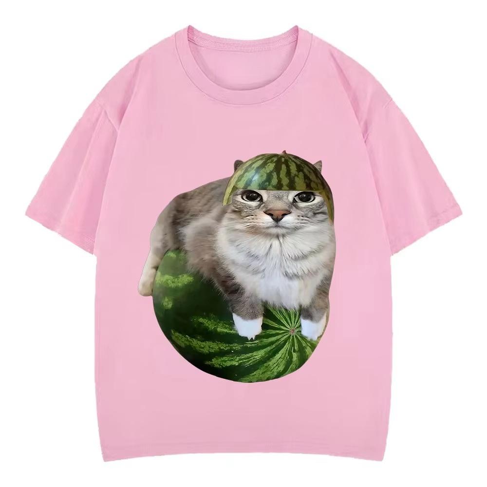 2026 Watermelon Cat Silly Cat Funny Meme T Shirts Unisexs Unisex Clothing Casual Pure Cotton Tshirt Fashion