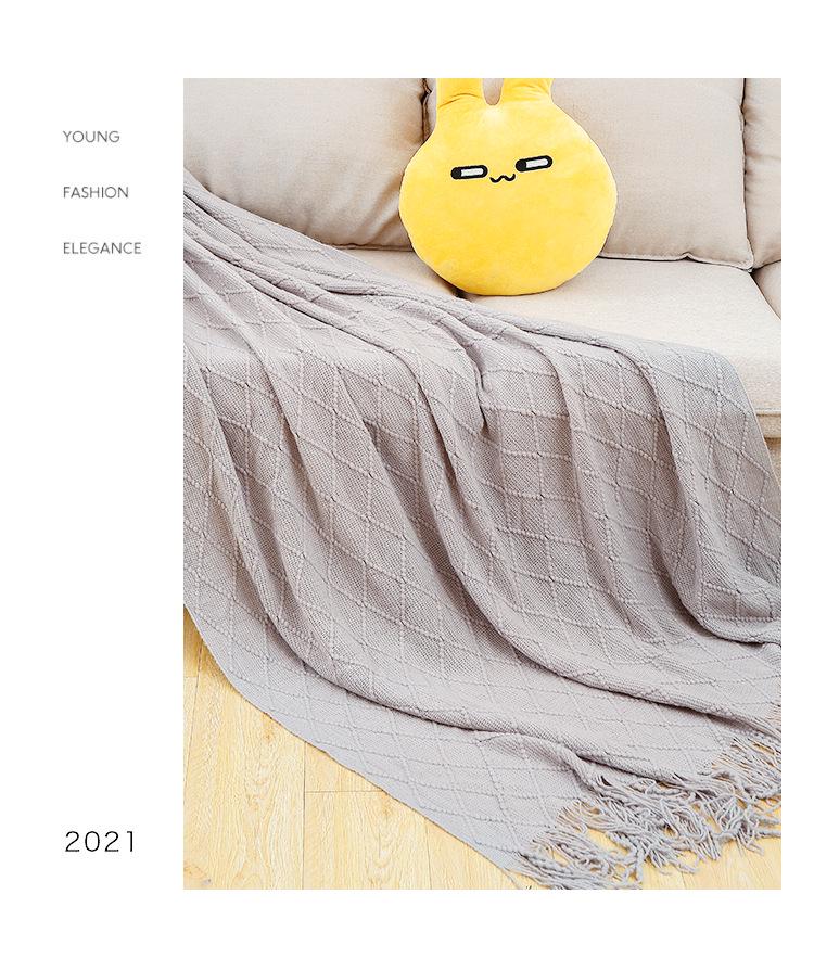 Скандинавский Ретро Желтый Аргайл Вязаный Плед - Покрывало на кровать, Накидка на диван, Накидка-шарф на конец кровати