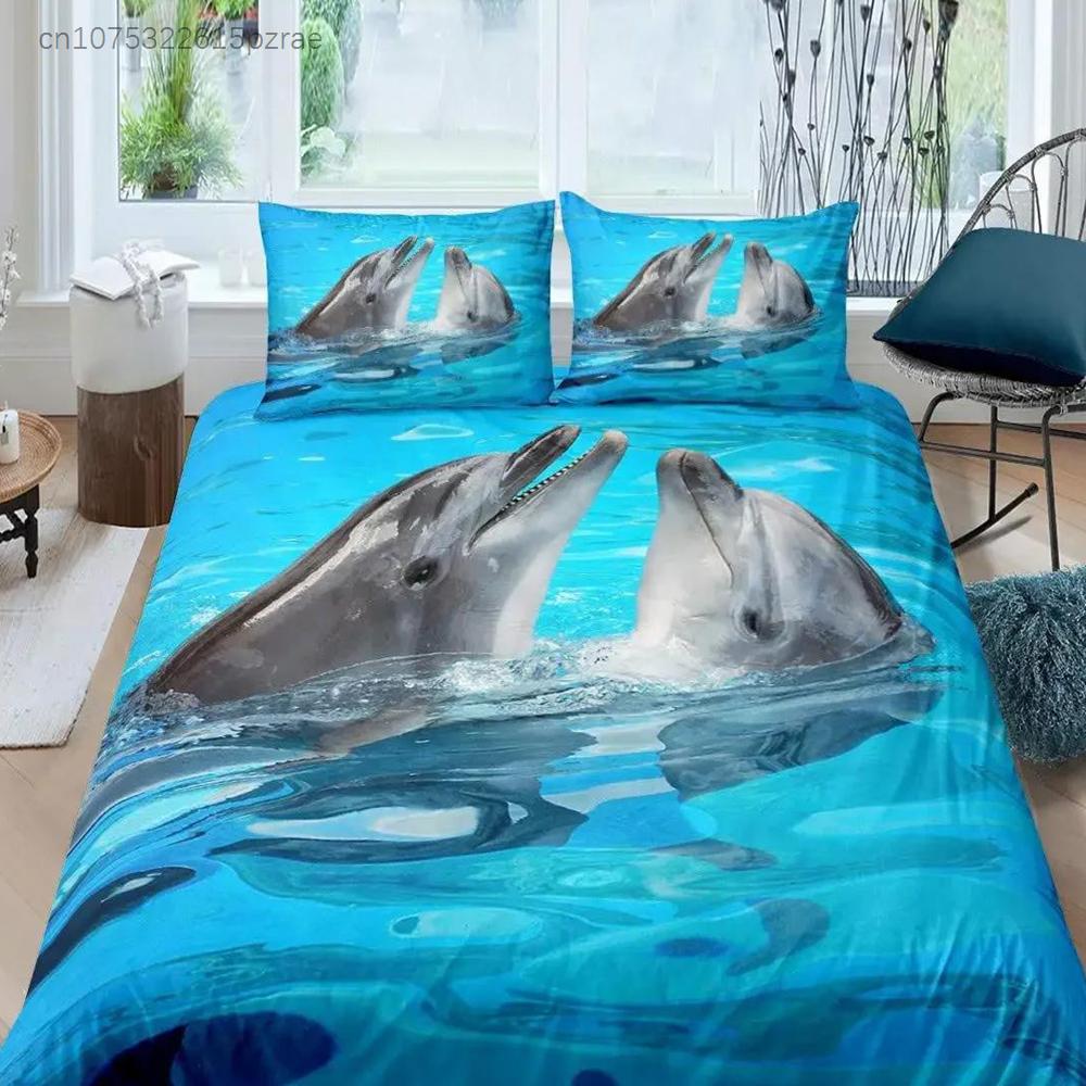 3D дельфин в синем море Queen King Size комплекты постельного белья Animal Single Quilt Duvet Cover Set Детская кровать для взрослых Полиэстеровое постельное белье