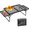Small Low Camping Table with Wing Panels, Folding Short Picnic Table/Outdoor Table with 2 Side Panels, Sturdy Metal Low Table for Sitting