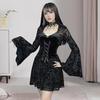 Женское платье для косплея на Хэллоуин с V-образным вырезом и кружевным ремешком в темном стиле, готическое, средневековое, винтажное, с рукавами-колокольчиками, платье для выступления на сцене