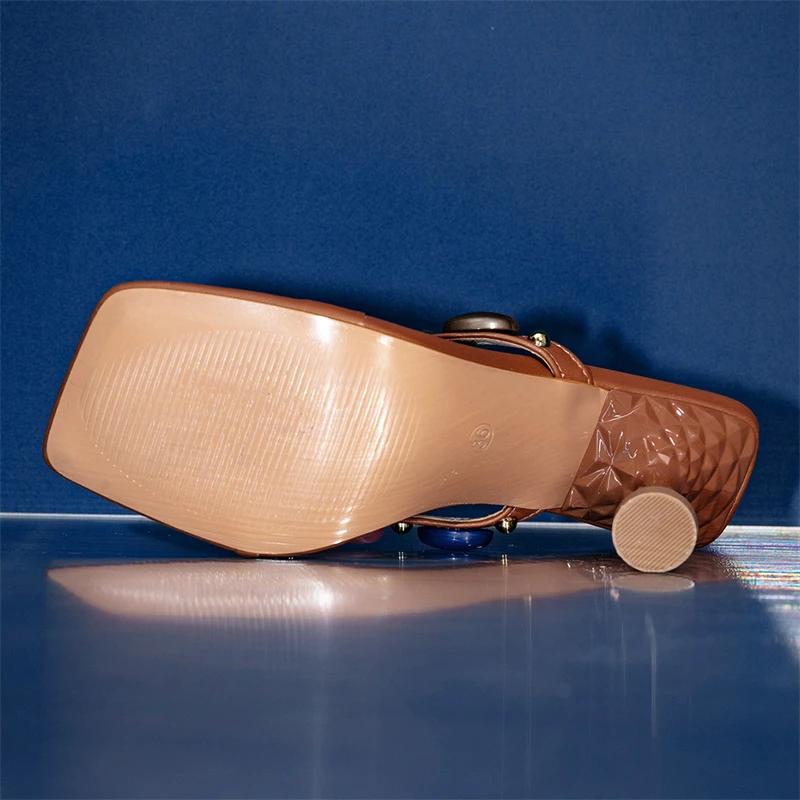 Модные Eilyken Летние Женские Шлепанцы с Квадратным Носком Модные Тонкие Туфли на Высоком Каблуке Элегантные Шлепанцы Слайдеры Zapatos Mujer