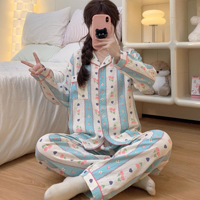 Cloud Cotton Pajamas Women'S Long-Sleeved Cardigan Cute Cartoon Girl Style Loungewear Suit
