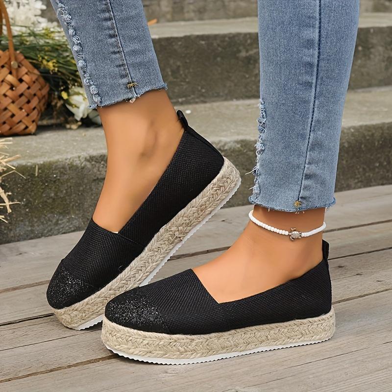 Женские эспадрильи, прогулочные туфли без шнуровки с блестками, повседневные кроссовки на платформе на толстой подошве для музыкального фестиваля