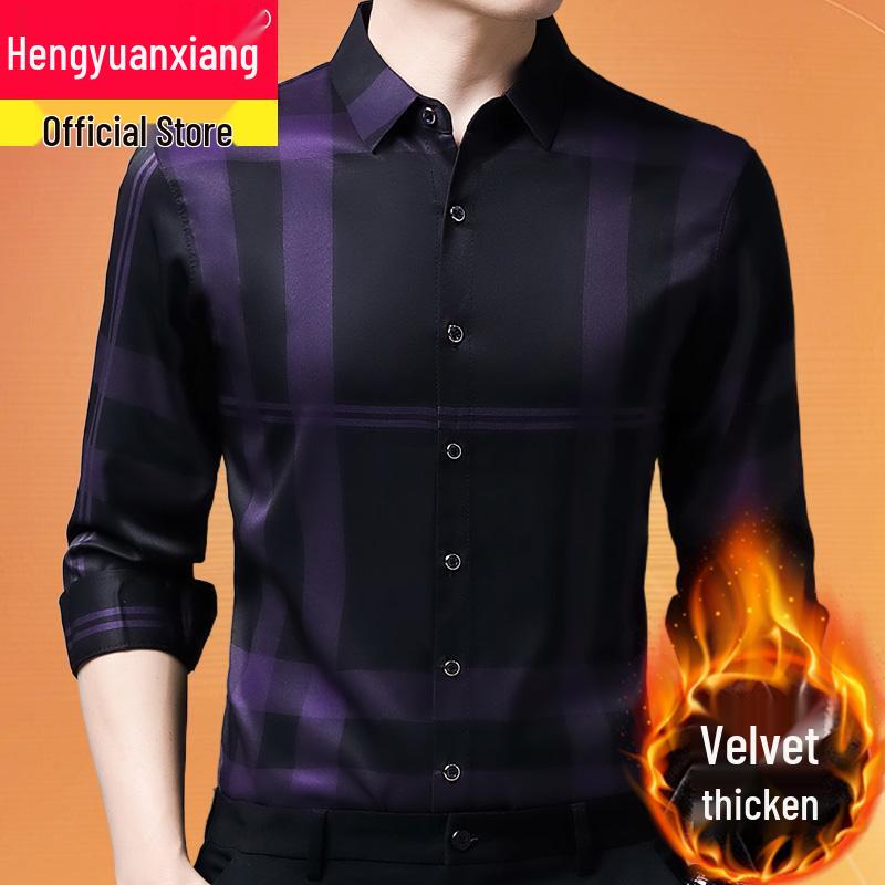 Hengyuanxiang Мужская осенняя клетчатая рубашка с длинным рукавом, не требующая глажки, в стиле кэжуал