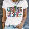 Женская повседневная футболка с принтом Cruise Life Pattern, топы из хлопка с коротким рукавом и круглым вырезом
