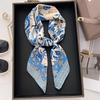Summer Blue Leaf Simulation Silk Scarf, Women'S Neck High Sense, Give Mother Practical Gift Decorative Scarf