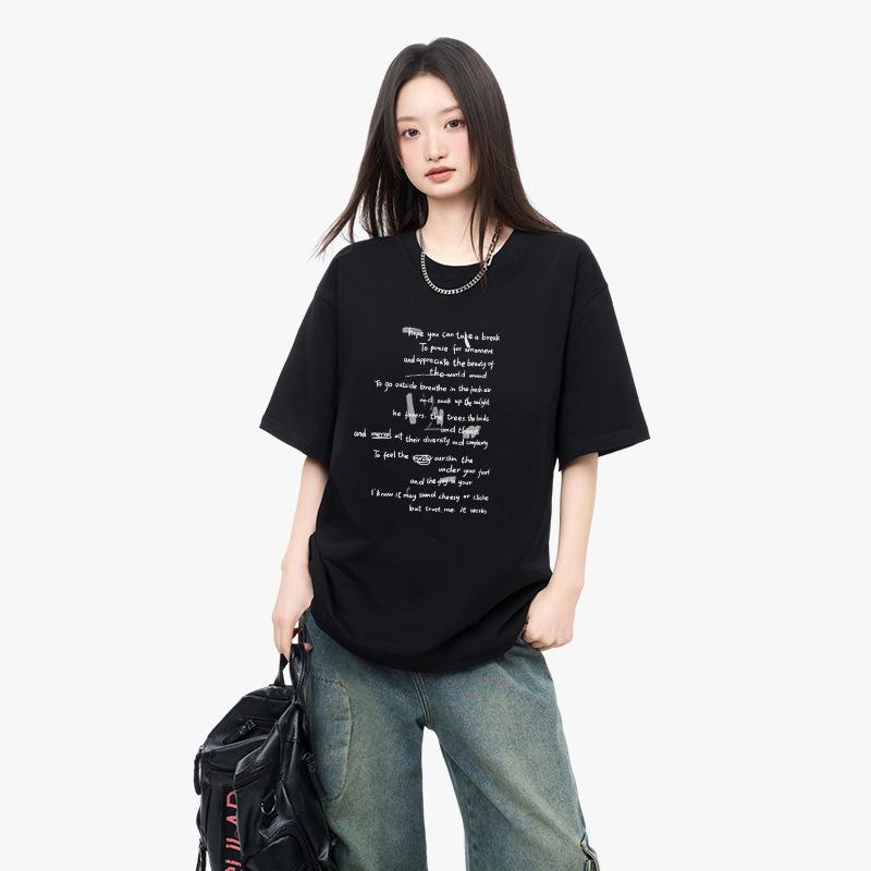 Women's Korean Style Cotton Letter Print Short Sleeve Loose T-shirt - Summer Student Fashion Top