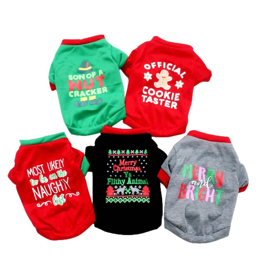 Factory-Direct Polyester Dog Clothes Christmas Outfits T-Shirts Santa Snowman Candy Cane Designs Teddy Bichon Frise Pomeranian