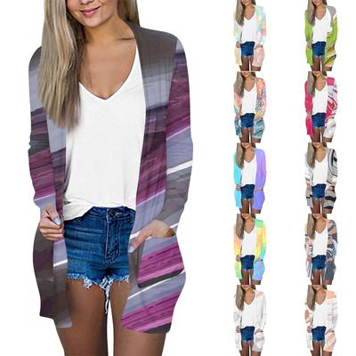 Женский повседневный модный кардиган средней длины с длинным рукавом и текстурным принтом