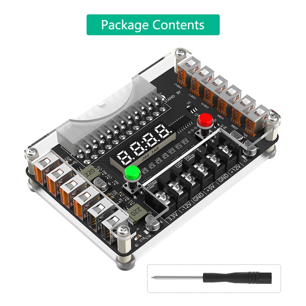 12-Port USB 3A 3.3V 5V 12V -12V Output 24Pin ATX Power Supply Breakout Board and Acrylic Case Kit Power Module for Computer PC