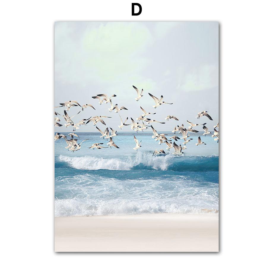 Волна, песок, синий пляж, лодка, настенная живопись, холст, плакаты на скандинавскую тему и принты, украшения для гостиной, дома, фотографии