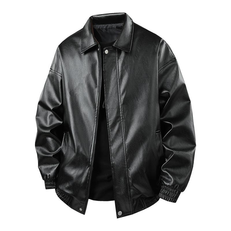Однотонная кожаная куртка в американском ретро-стиле для мужчин, мотоциклетная, новая кожаная куртка для мужчин, куртка из ПУ на весну и осень, свободного кроя