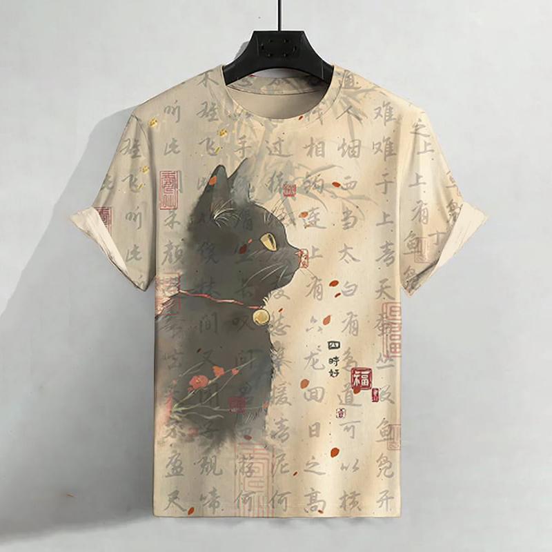 Летняя мужская футболка с принтом животных и милых кошек, с круглым вырезом, коротким рукавом, уличные трендовые топы, свободная мужская одежда, футболка для мужчин