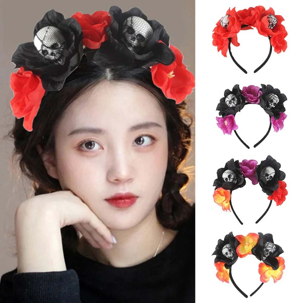 Rose Flower Crown Halloween Skull Hair Hoop Halloween Flower Hairbands Kids/Children