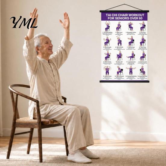 Beginner Tai Chi Training Hanging Scroll Poster, Sitting/Walking Movements Guide, Large Size Learning Material High Definition Wall Chart for