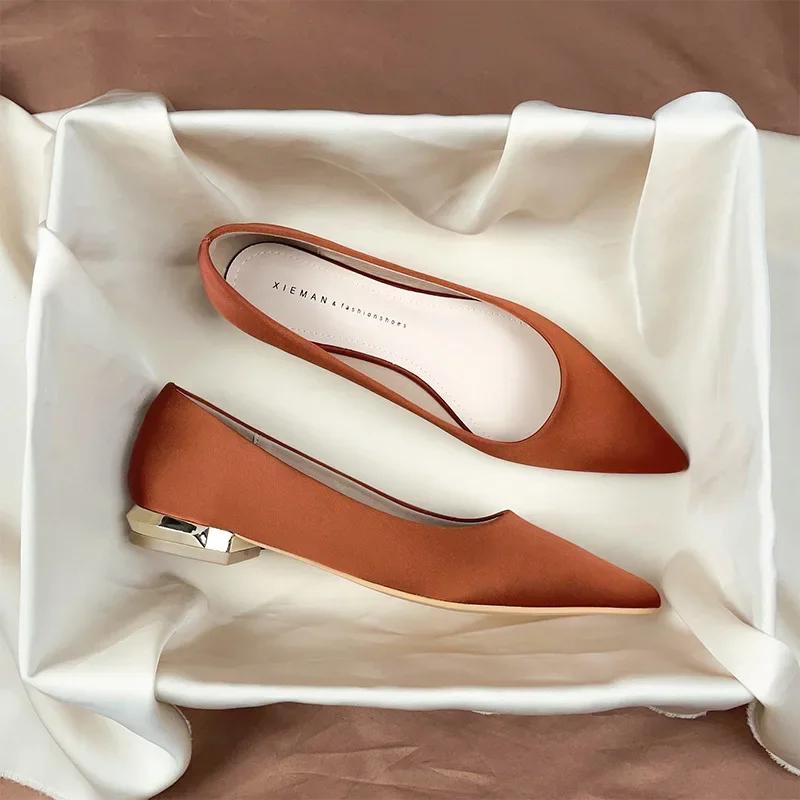 Женские туфли на плоской подошве с тонким низким каблуком для женщин с острым носком, повседневные, офисные, женские, элегантные туфли
