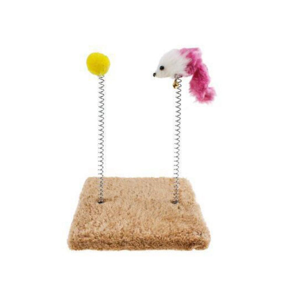 Когтеточка для кота с колокольчиком и мышкой. Плюшевая мышь-кошка, лазающая по дереву. Самопривет.