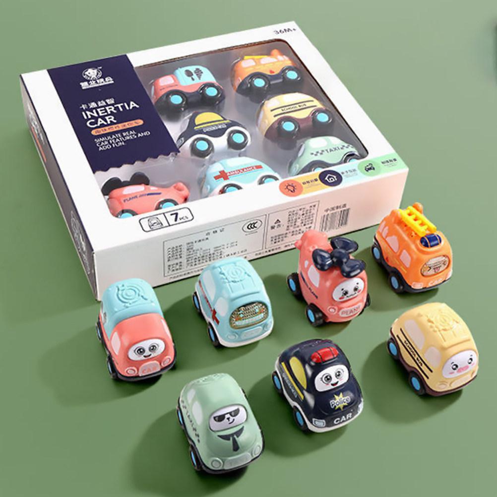 7Pcs Friction Powered Pull Back Car Set Inertial Vehicle Toys Kids Educational Birthday Gift