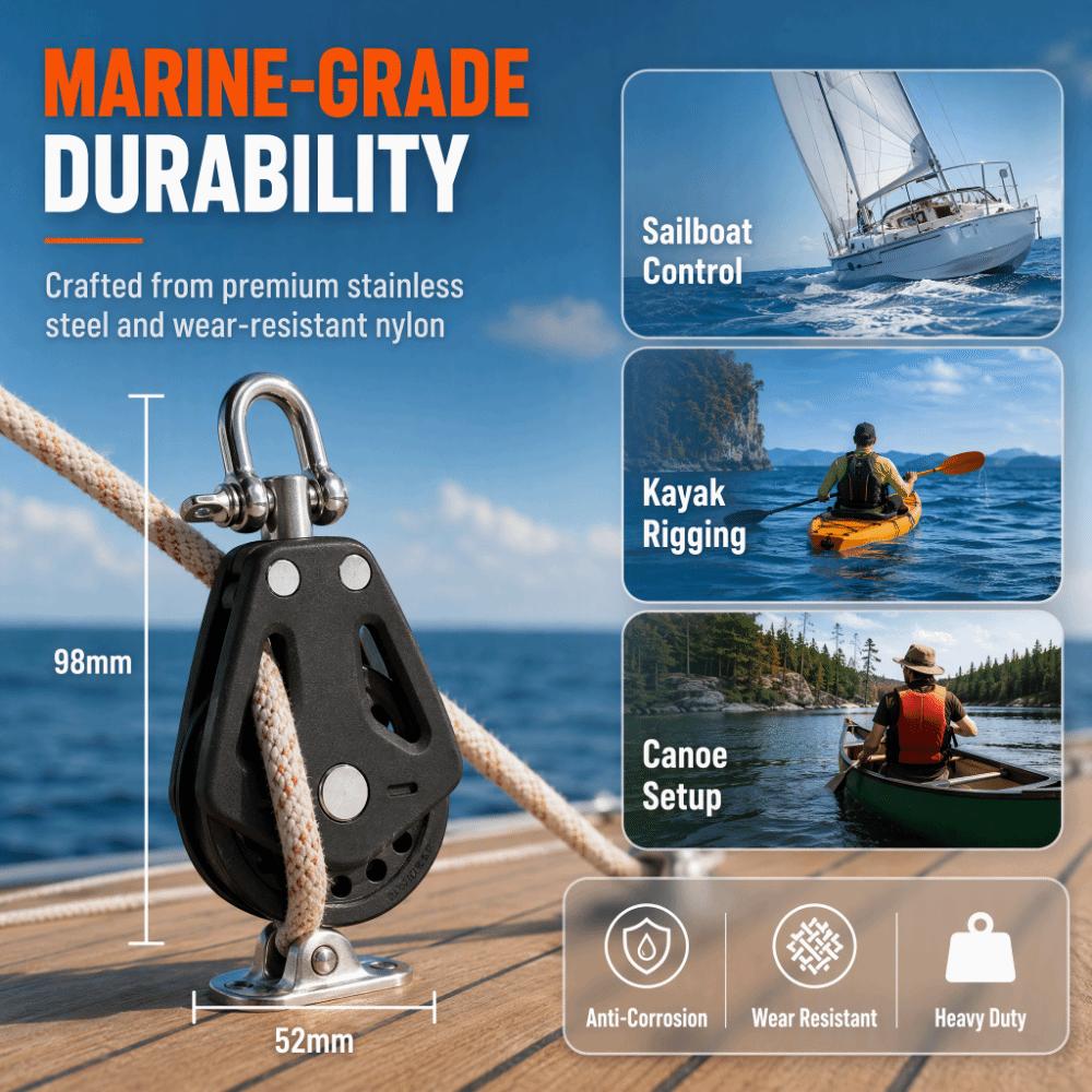 Stainless Steel Marine Pulley Black Low Friction Pulley Outdoor Marine Gear Replacement