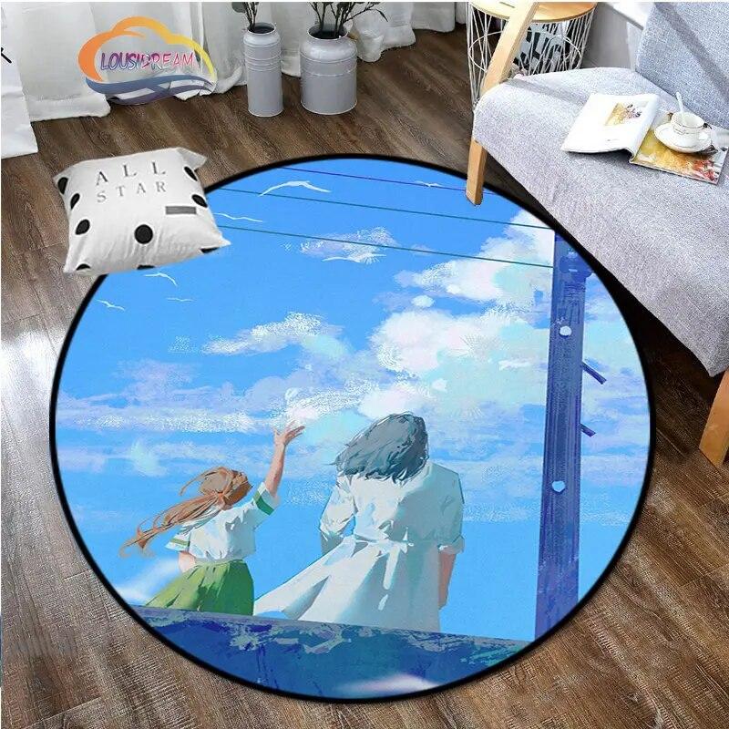 Круглый ковер с рисунком аниме Suzume, декоративный круглый коврик с 3D принтом для детей или девочек, коврик для спальни, гостиной