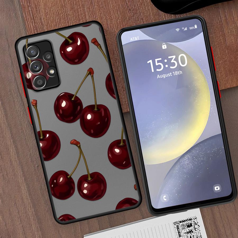 Стильный чехол с вишневым узором для Samsung Galaxy A14 A23 A17 A52 A73 A33 A35 A52S A72 A34 A36 A56 A55 A53 A16 A15 A54