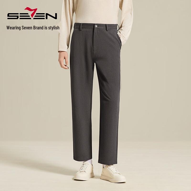 SEVEN Men's Warm Business Casual Straight Fit Trousers