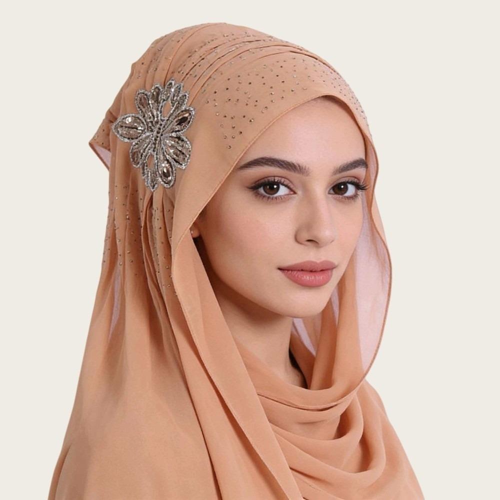 Rhinestone Flower Decor Sequin Embellished Headscarf Light Luxury Head Wrap Turban Traditional