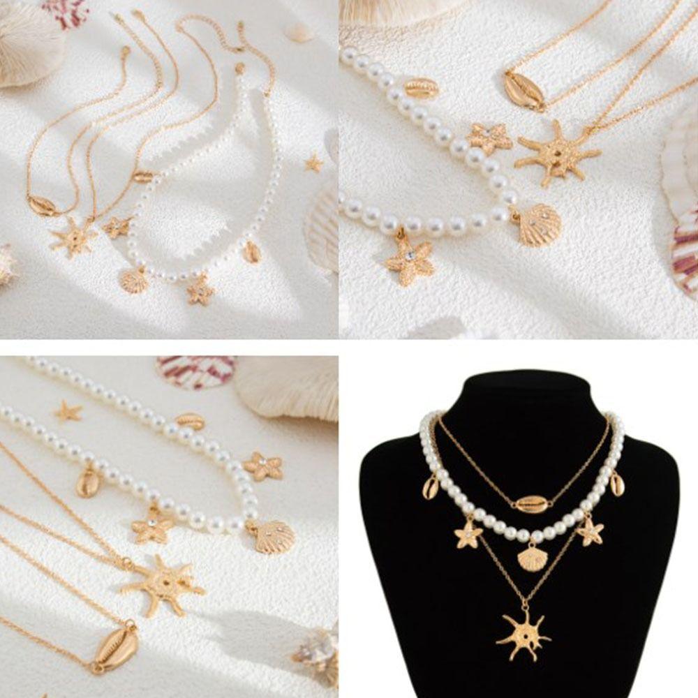 Mulitlayer Shell Multilayer Necklace Pearl Imitation Pearl Necklace Summer