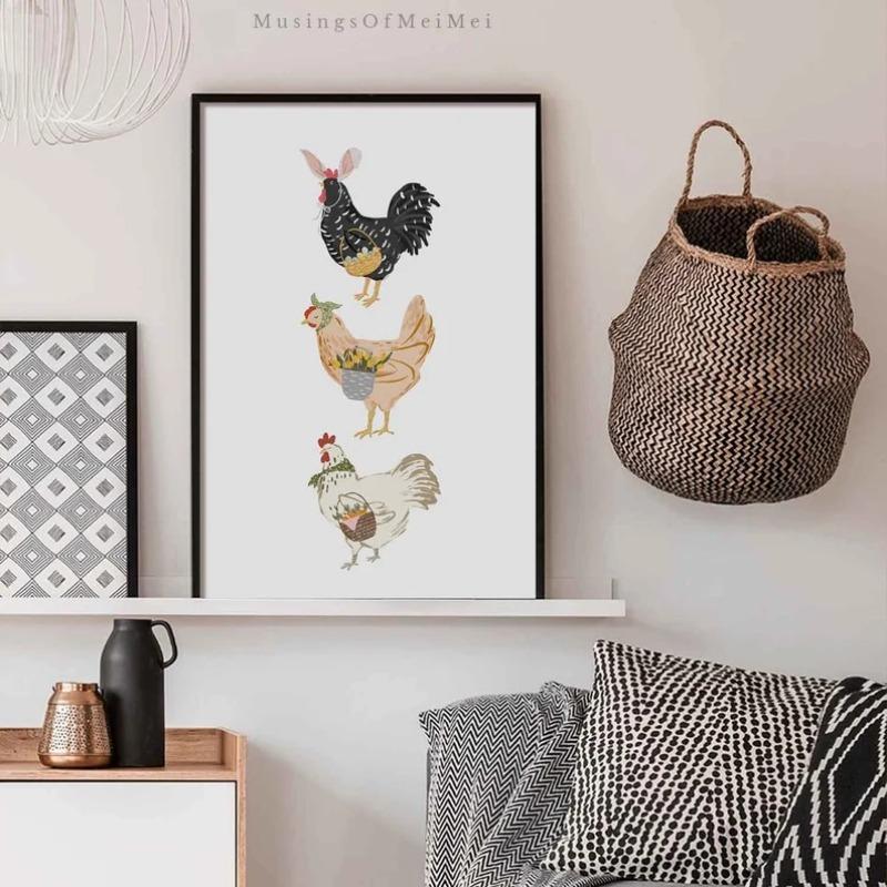 Easter Chickens Print Wall Art, Easter Decorations for Home, Easter Decor for Nursery, Spring Wall Art, Farmhouse Easter Decor