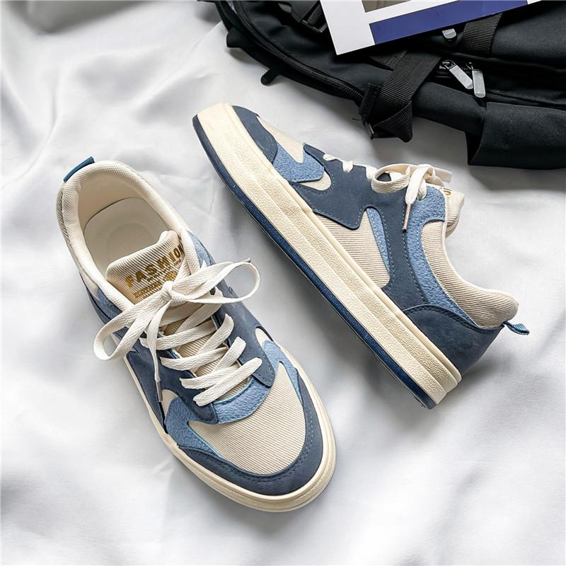 Fashion Blue Men Sneakers Flat Student Shoes Breathable Fashion Lace-Up Sneakers Men's Comfort Sports Jogging Shoes Zapatillas Hombre