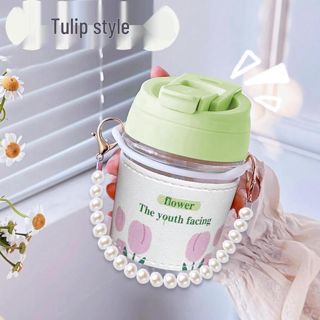 Pearl Glass Double-Drink Cup with Straw - Luxurious Souvenir.