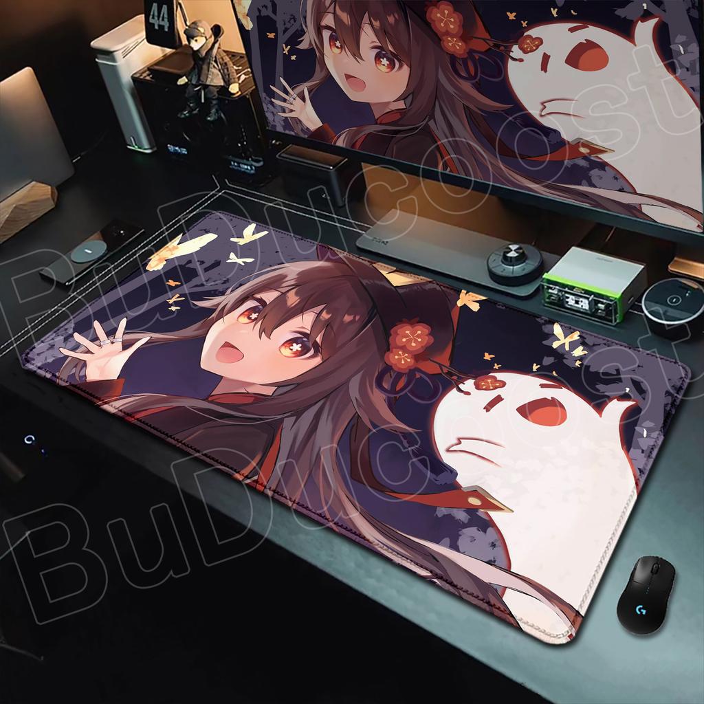 HD Printing Genshin Impact Hu Tao Mousepad Computer Locking Edge Non-slip Rubber Mouse Pad XXL Keyboard Anime Cute Girl Desk Pad
