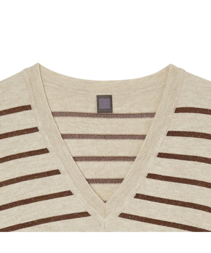 IOLO Metallic Stripe V-Neck_Beige