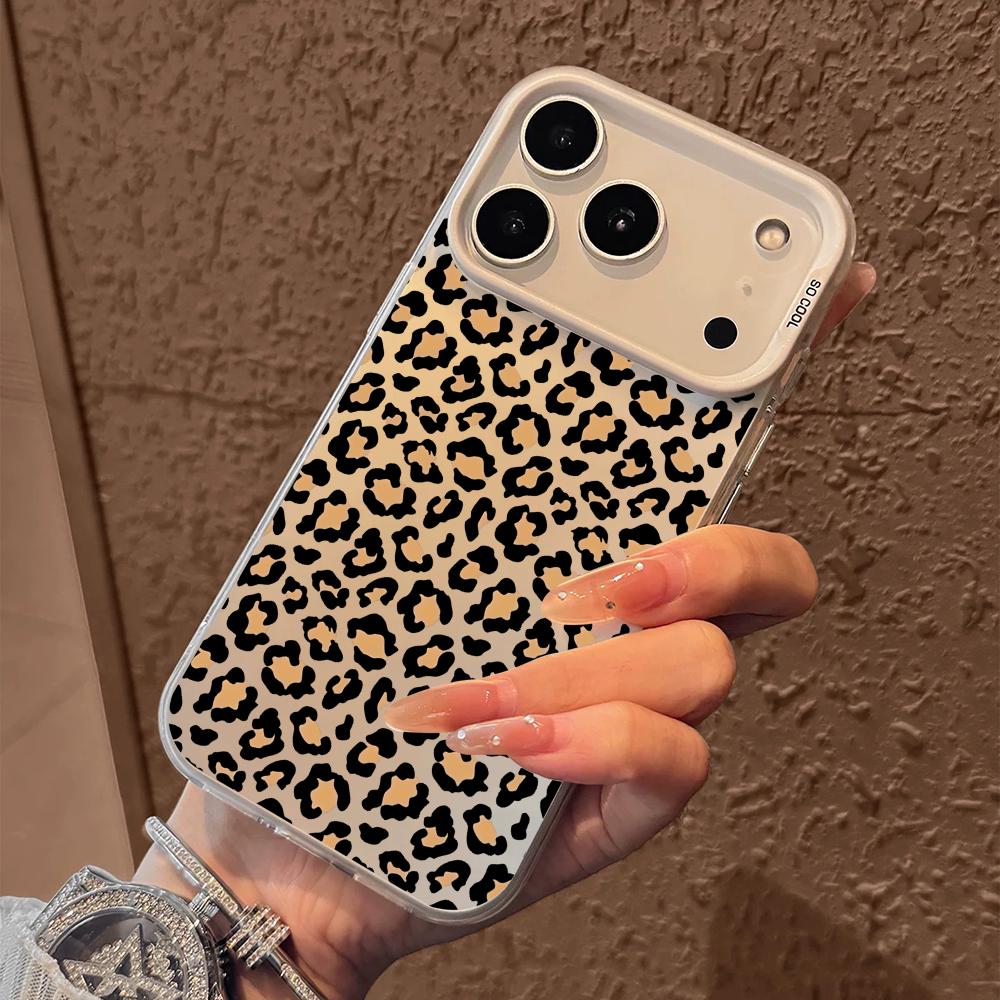 INS Чехол для телефона с леопардовым принтом для iPhone 17 16 15 14 13 12 11 Pro Max Air Матовый Лазерный Аврора Ударопрочный Funda