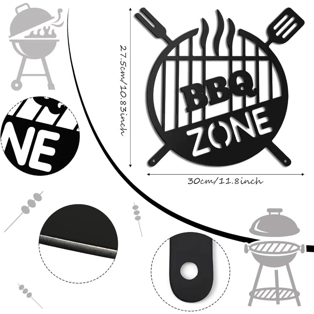 Stunning Barbecue Wall Hanging Decor! BBQ Zone Retro Signs Add Charm. Grill Outdoor Backyard Kitchen Iron Art Decoration.