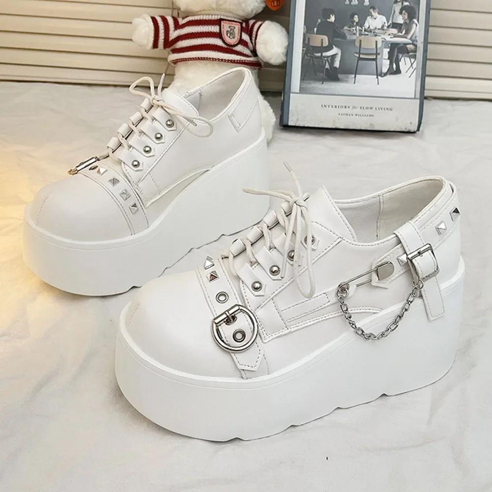 Платформа Заклепки Цепи Украшения Женские Туфли Готический Панк Танкетка Высокие Каблуки Девушка Субкультура Y2k Обувь Женщина