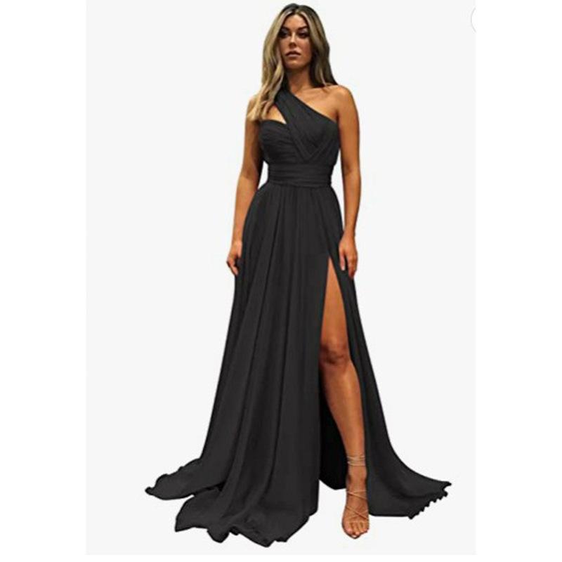 European and American new evening dresses, sexy fishtail hip-wrapped silk simple ball performance clothes, hosting dresses