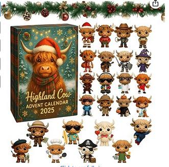 Highland Cattle Advent Calendar - Unique Highland Cow Christmas Countdown Calendar, Fun Gift Box Set