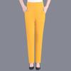 Women Summer Pants Elastic Waistband High Waist Casual Trousers Solid Color Pockets Design Straight Leg Thin Pants Mid-aged Leisure Pants