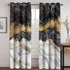 3D Modern Classic Marble Green Gold Elegant Gray 2 Panel Thin Shading Polyester Window Curtain for Bedroom Living Room Decor