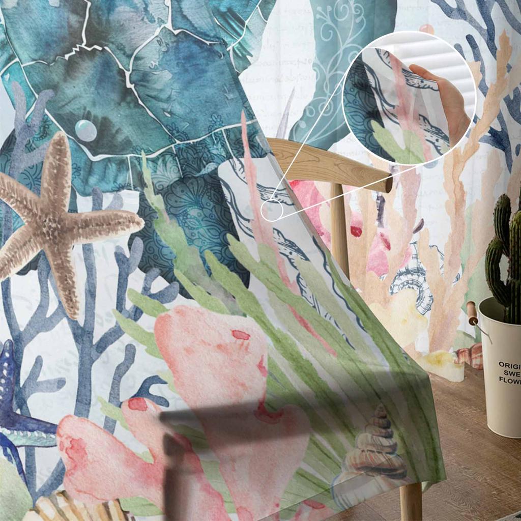 Летняя морская жизнь Коралловые морские черепахи Прозрачные шторы для украшения гостиной Оконные шторы Кухонные тюлевые шторы-вуаль