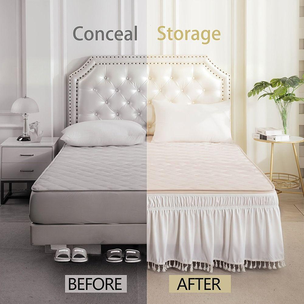 Wrinkle Resistant Tassel Bed Skirt Solid Color Bed Ruffles Wrap Bedding Accessory